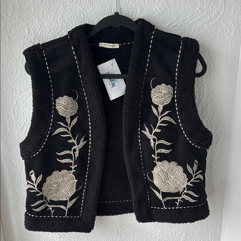 Black Embroidered Floral Vest